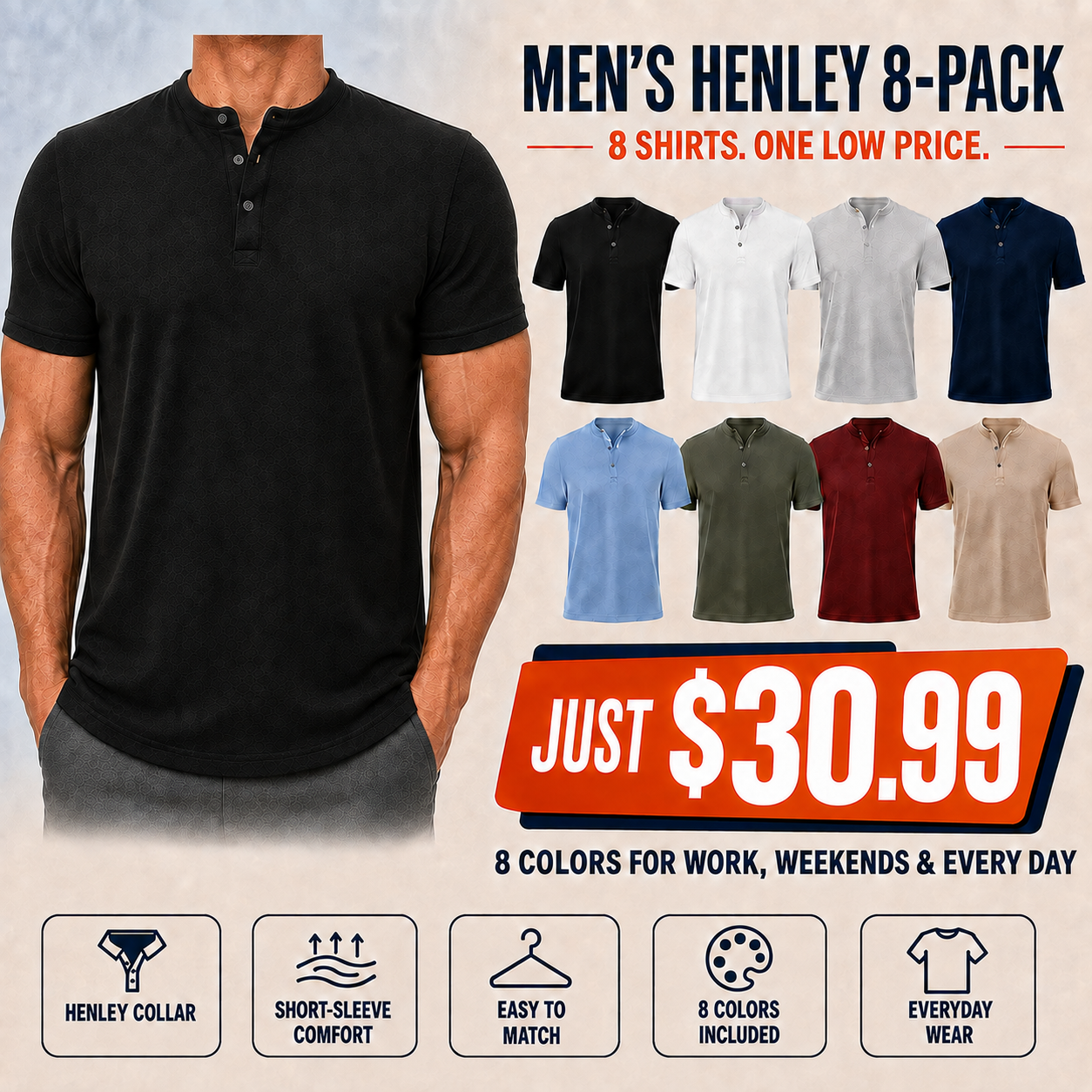 Men's Short-Sleeve Henley Shirts Multi-Pack