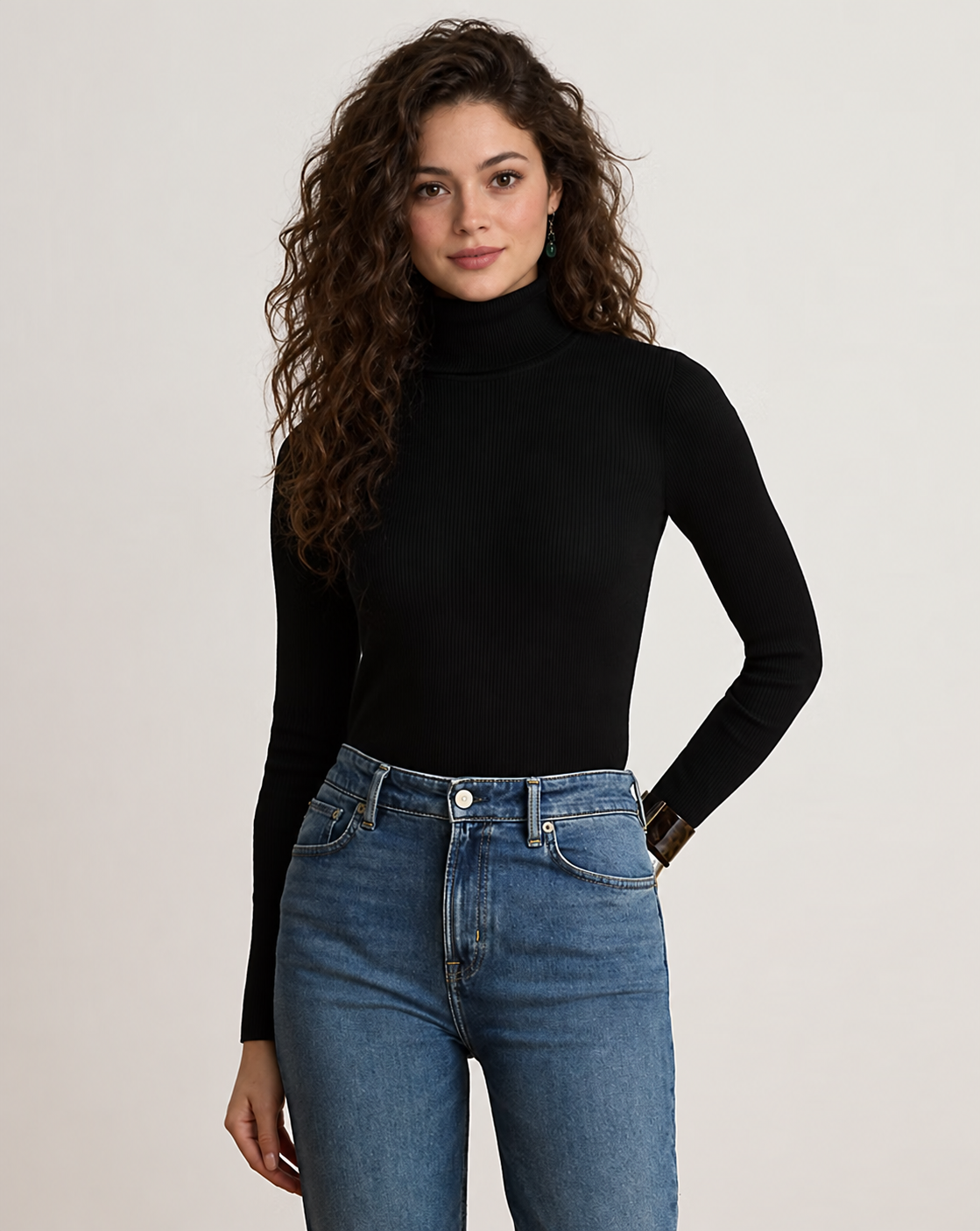 Women's Cotton-Blend Ribbed Turtleneck