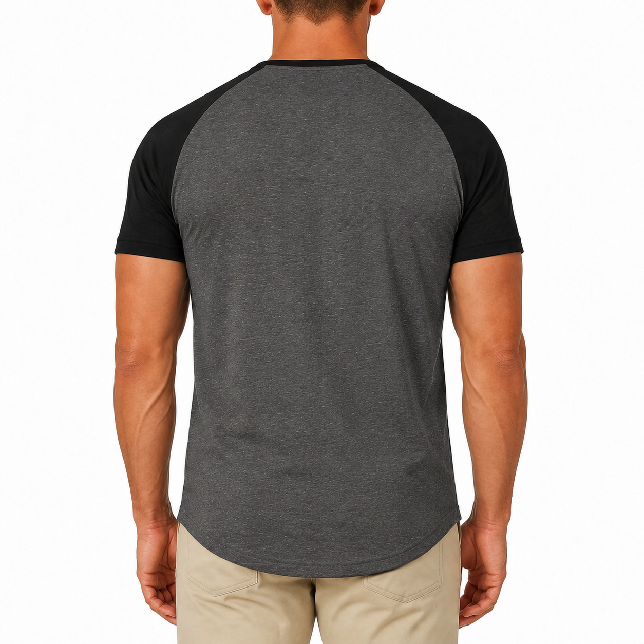 Back view of men&rsquo;s colorblock Henley shirt