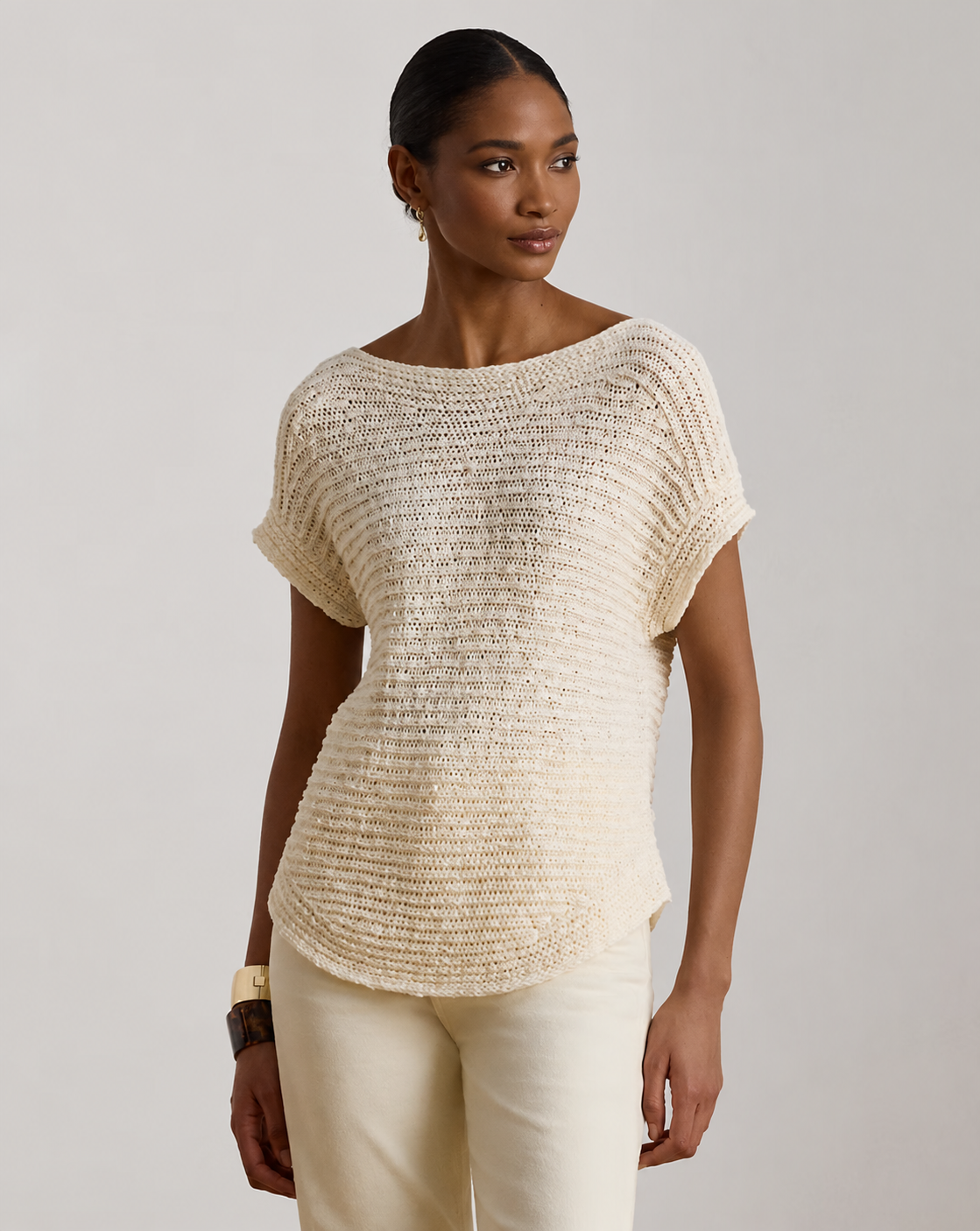Women's Rib-Knit Short-Sleeve Sweater