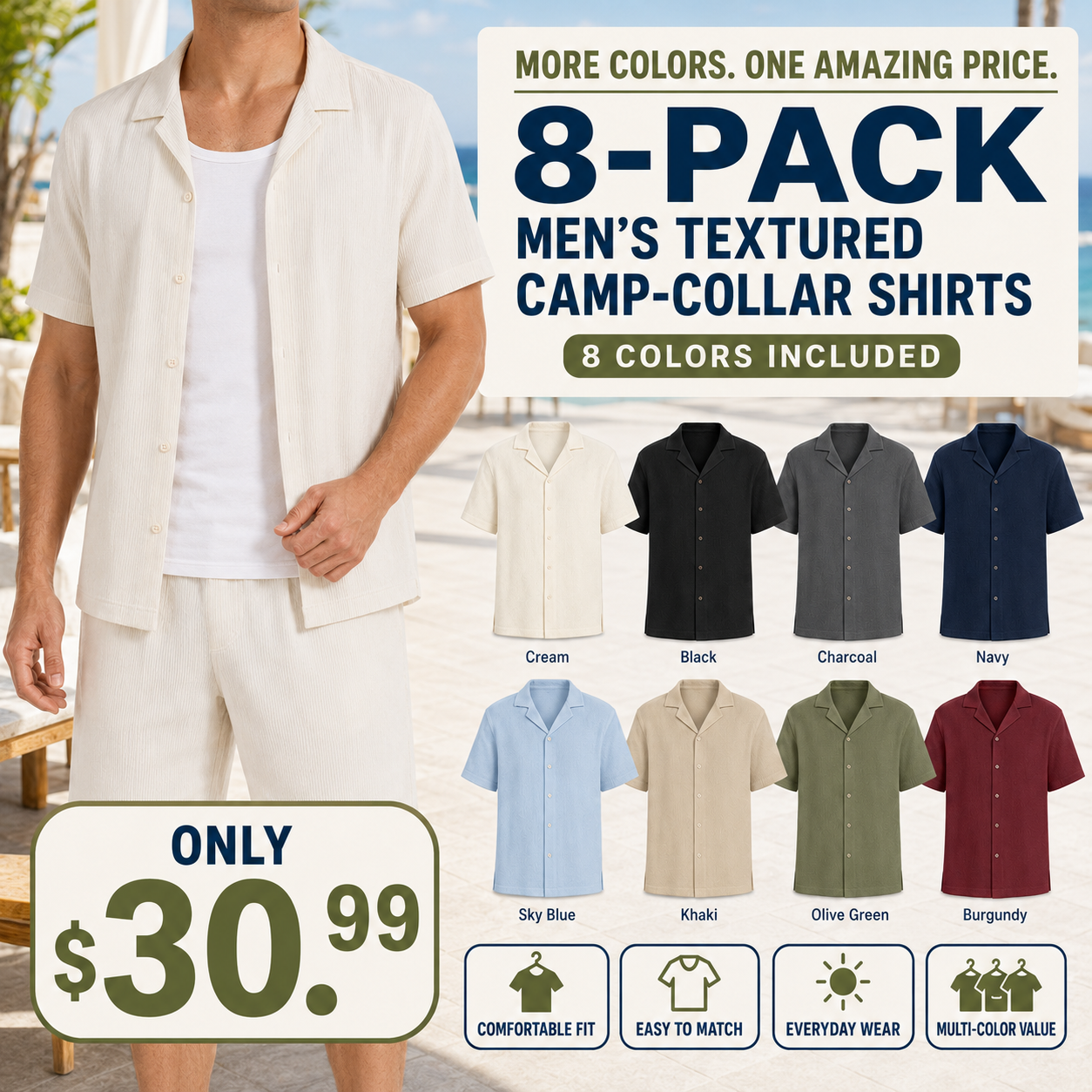 Men’s Textured Short-Sleeve Camp Collar Shirt