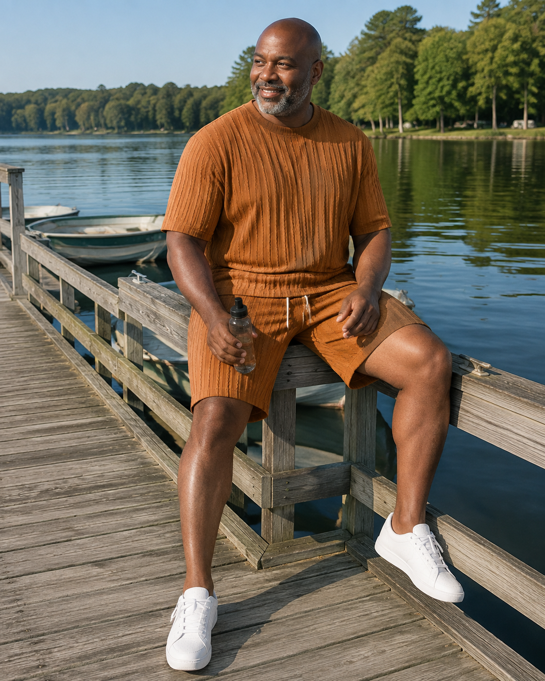 Men's Loose Fit 2-Piece Summer Set, Oversized Textured Tee with Relaxed Fit Drawstring Shorts