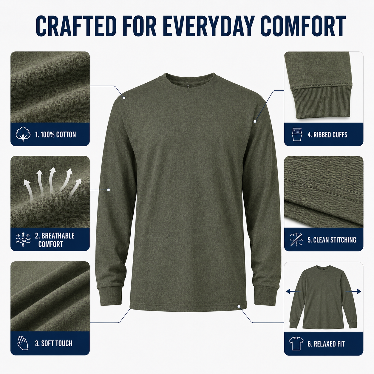 Men's 100% Cotton Long Sleeve T-Shirt