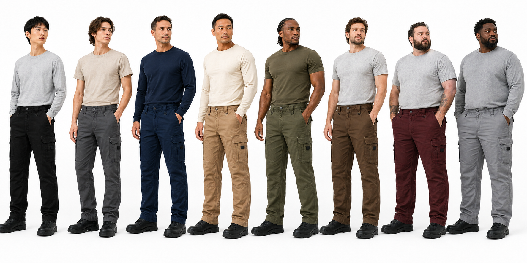 Men‘s Work Pants Water Resistant Elastic Waist Outdoor Breathable Cargo Tactical Pants with 8 Pockets