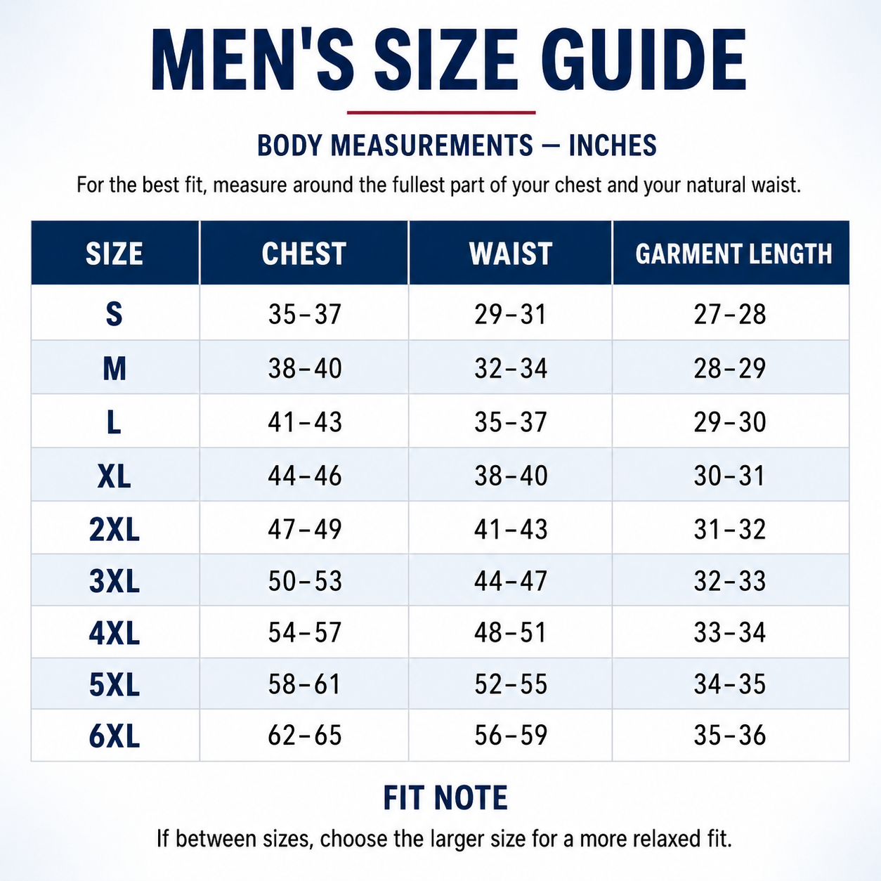 Men's athletic tank top size guide