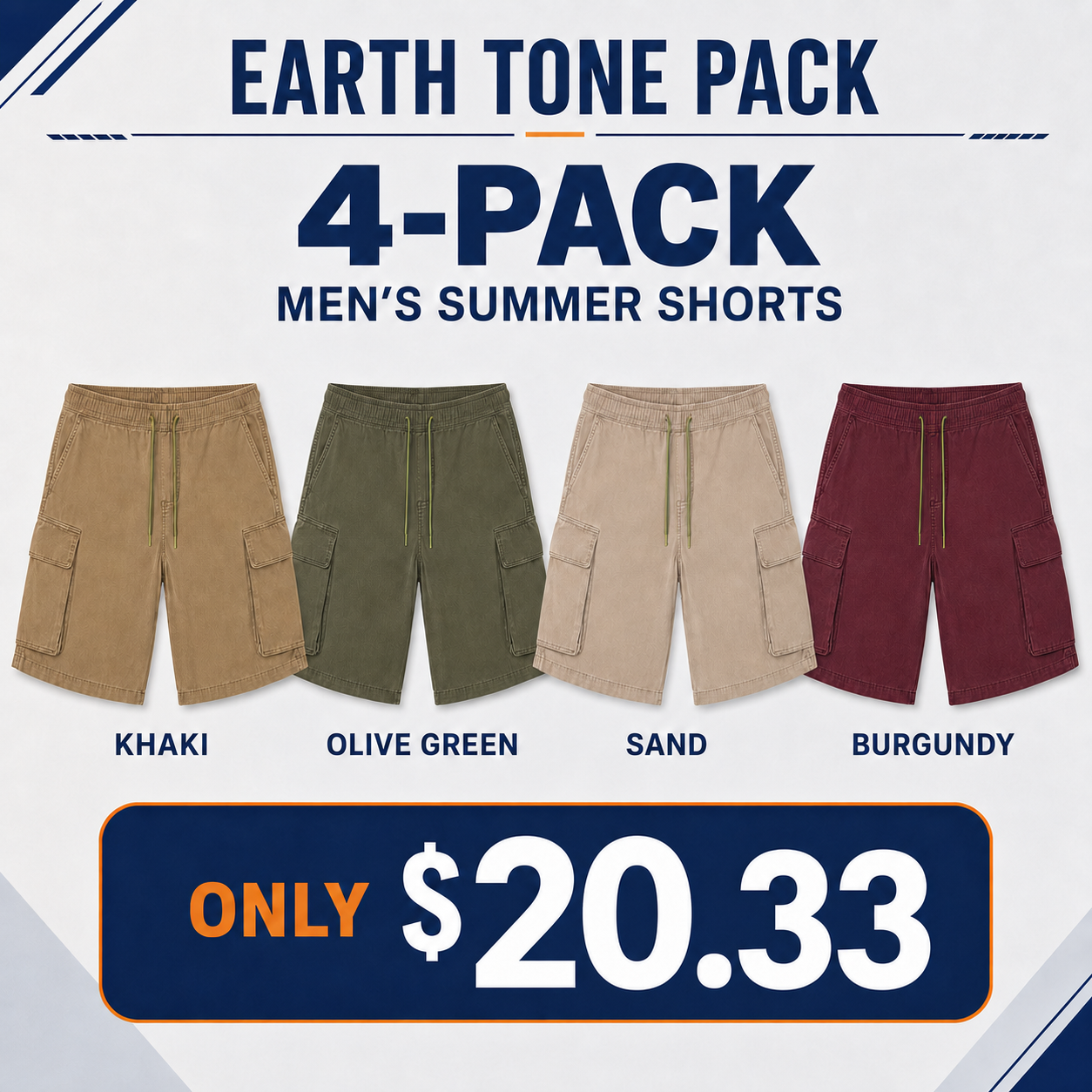 Men's Drawstring Cargo Shorts Multi-Pack