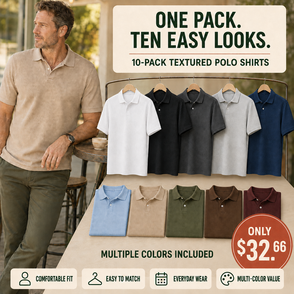 Men’s Textured Short-Sleeve Polo Shirt