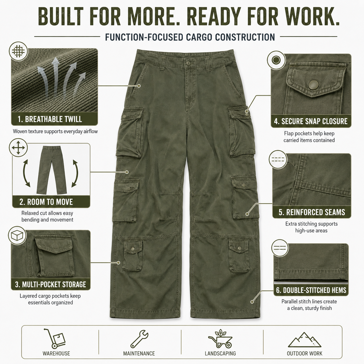 Utility cargo pants key features