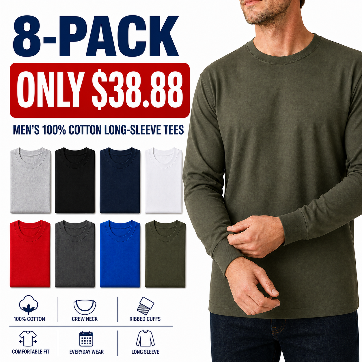Men's 100% Cotton Long Sleeve T-Shirt