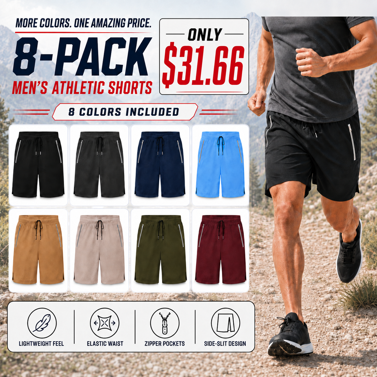Men’s Drawstring Elastic-Waist Athletic Shorts