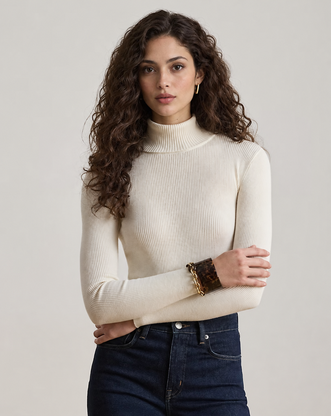 Women's Cotton-Blend Ribbed Turtleneck