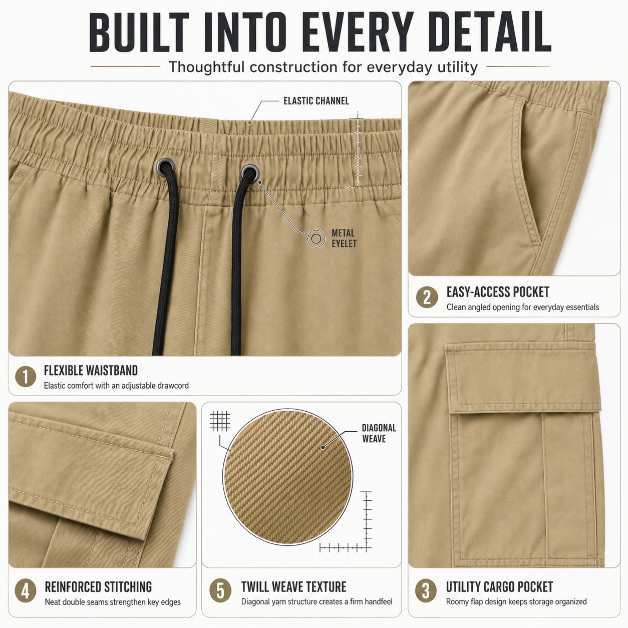 Men’s Drawstring Straight-Leg Cargo Pants