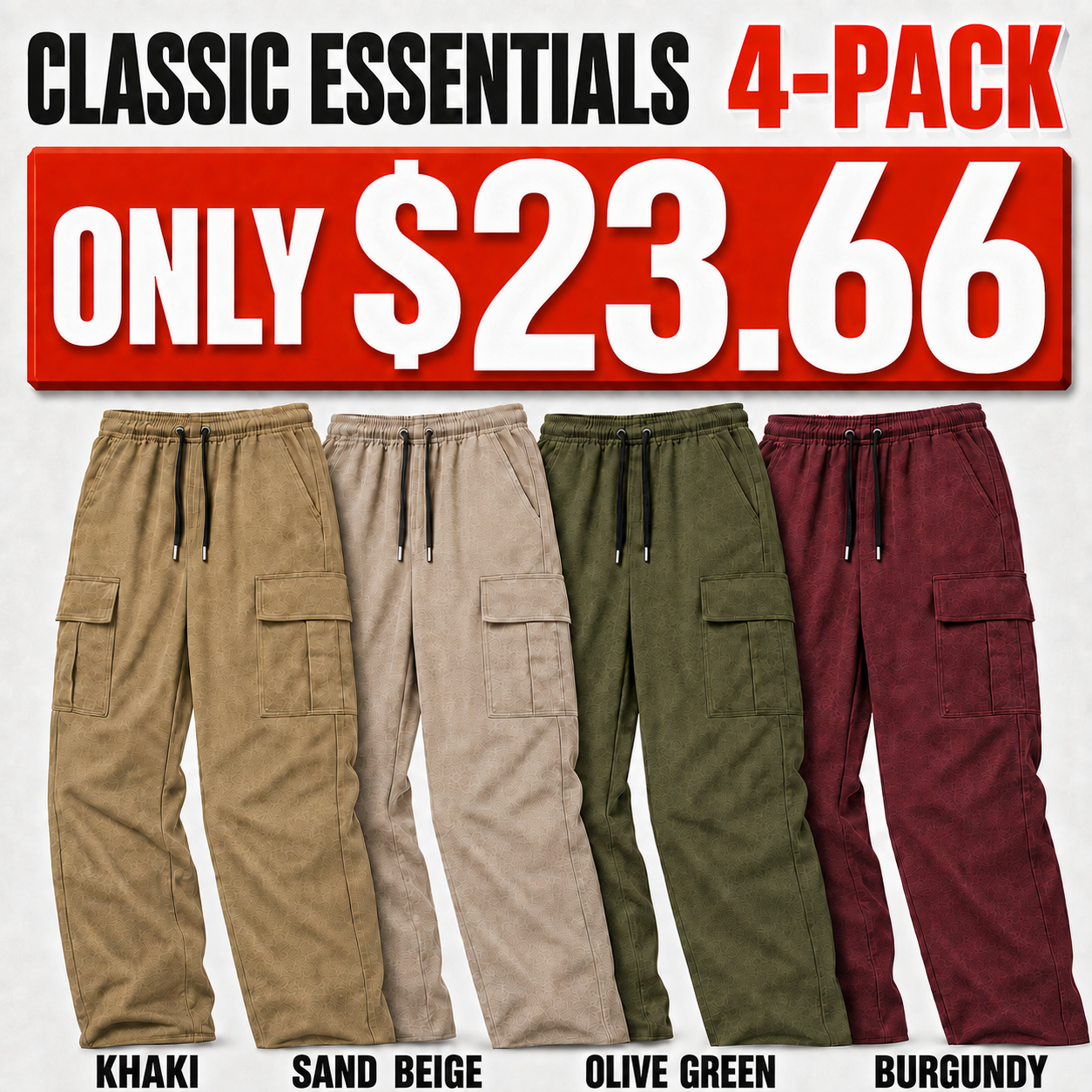 Men’s Drawstring Straight-Leg Cargo Pants