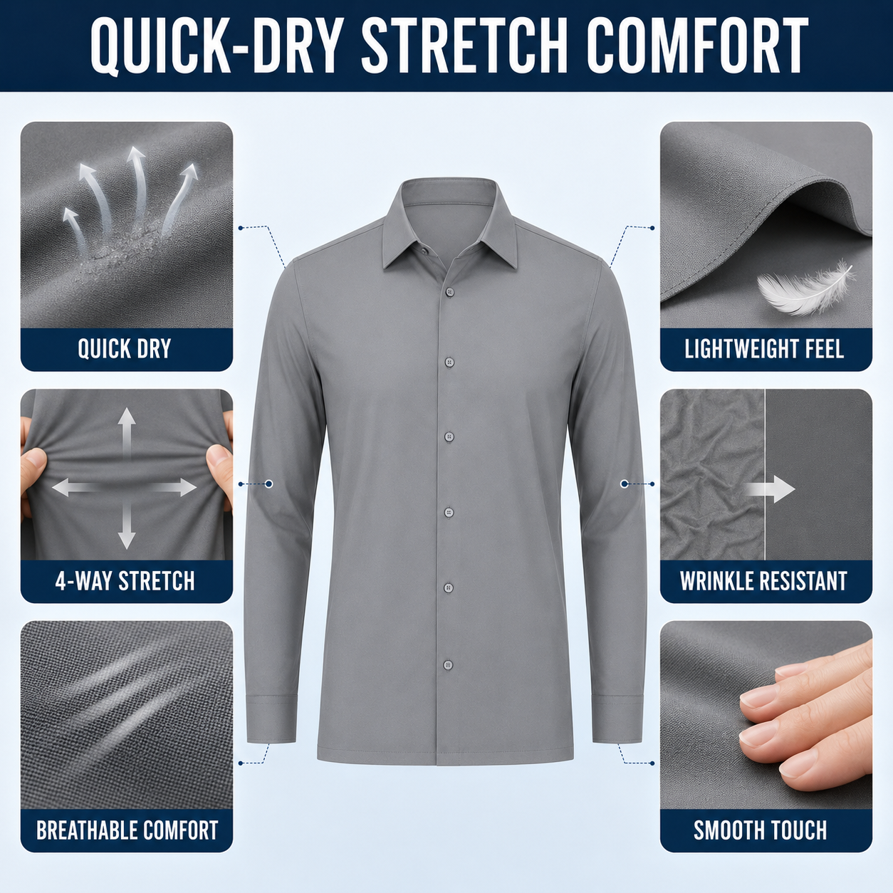 Men's Slim Fit Long Sleeve Button Down Business Casual Shirts Wrinkle Free Traveler Shirts