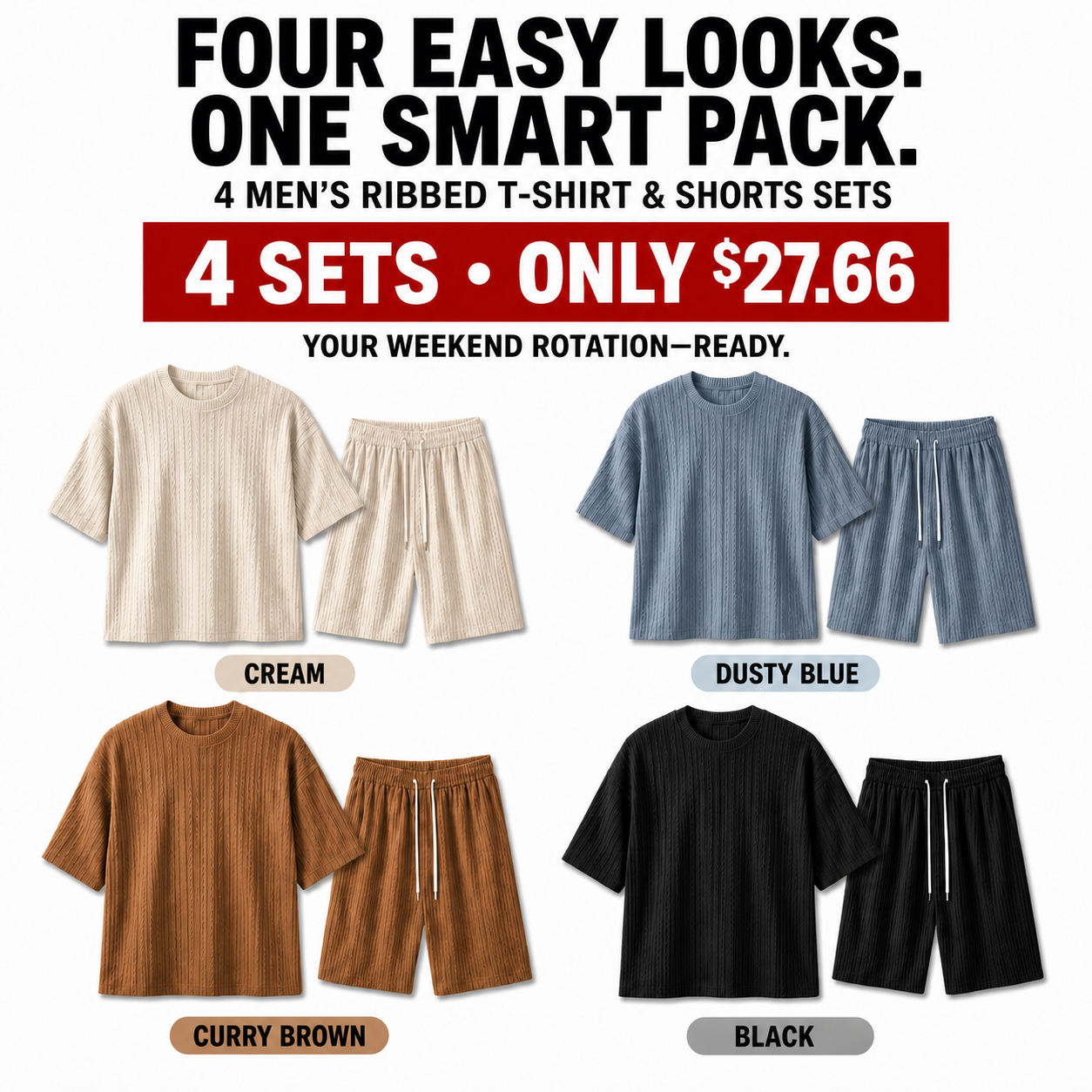 Men's Loose Fit 2-Piece Summer Set, Oversized Textured Tee with Relaxed Fit Drawstring Shorts