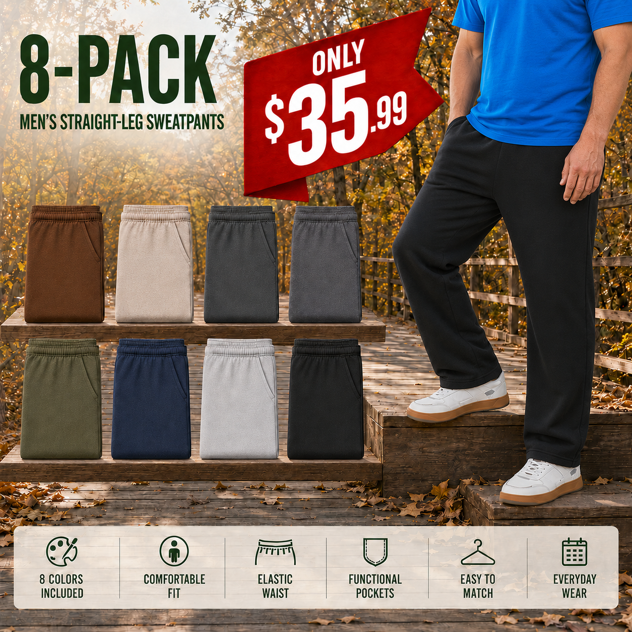 Men's Sweatpants, Athletic Lounge Pants with Pockets, Fleece Pants