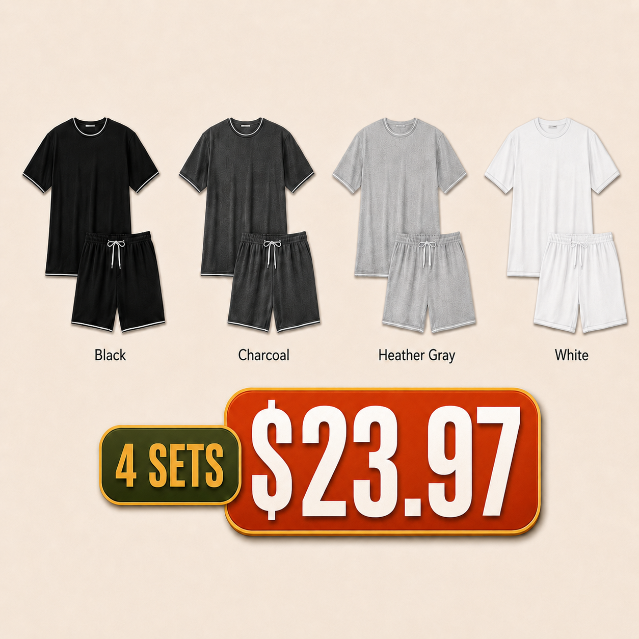 Men's Washed Raw-Edge Short-Sleeve Top & Shorts Sets