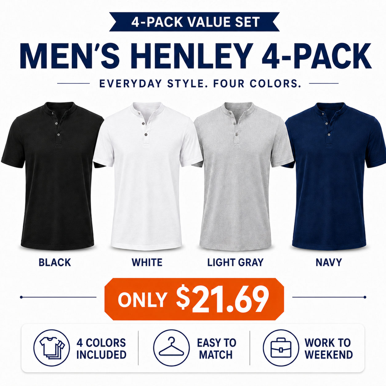 Men's Short-Sleeve Henley Shirts Multi-Pack