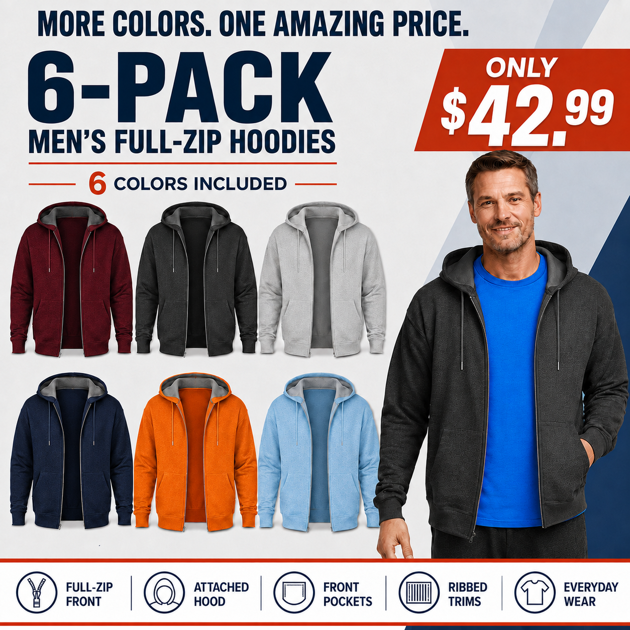 Men's Zip-up Hoodie，Hooded Sweatshirt