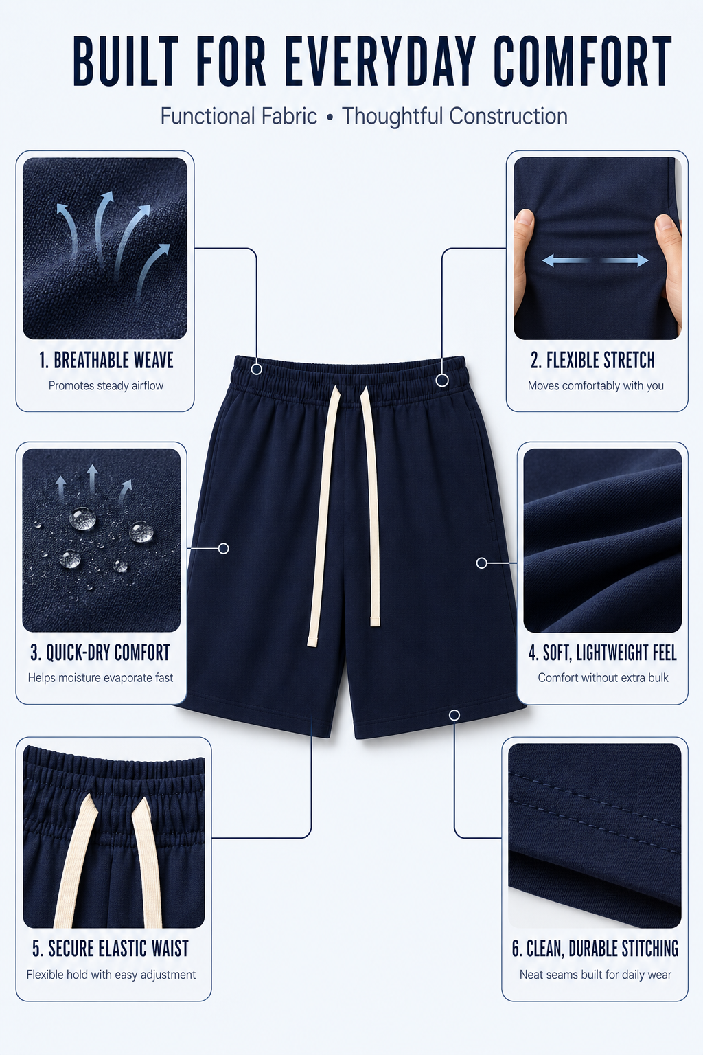 Men’s Elastic-Waist Drawstring Shorts