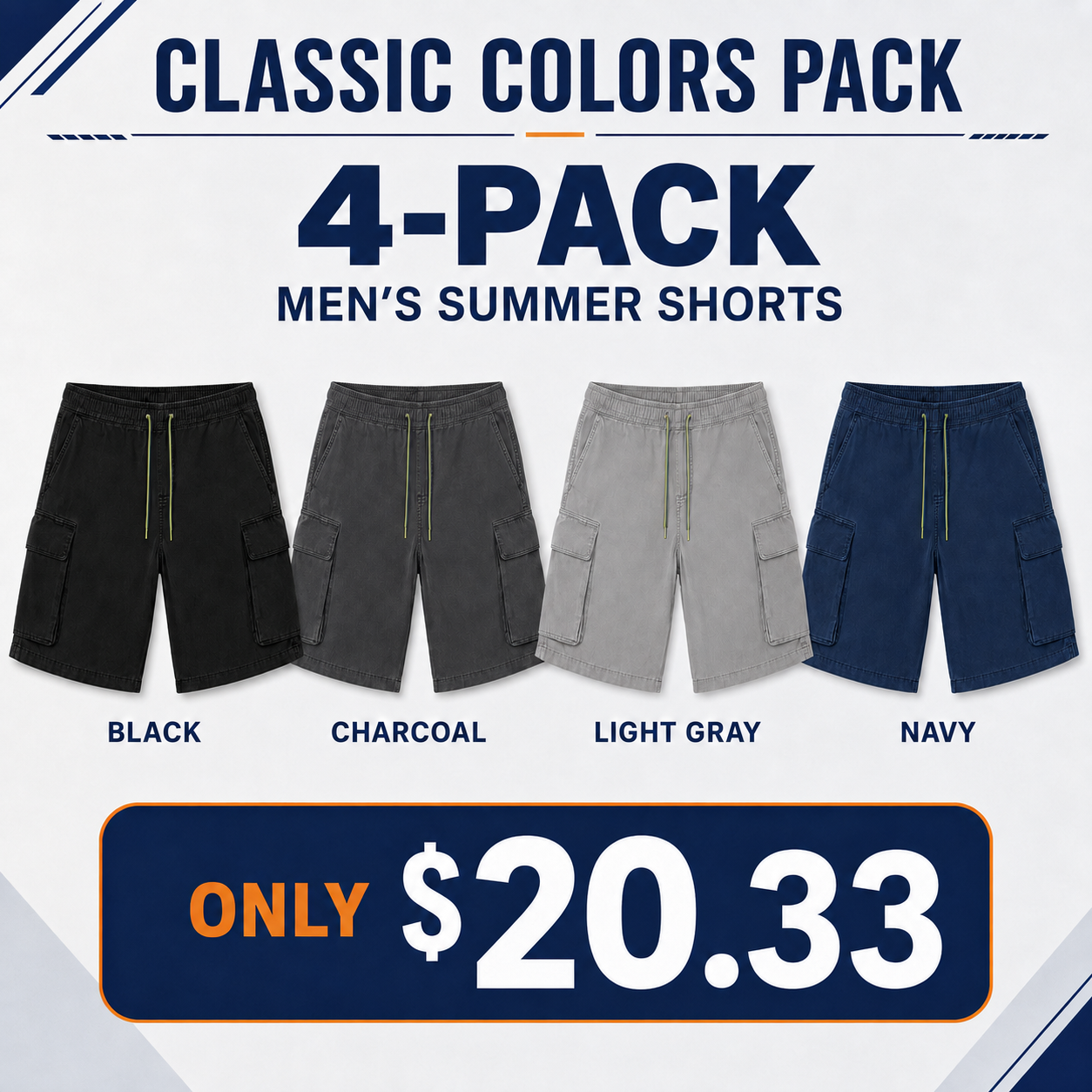 Men's Drawstring Cargo Shorts Multi-Pack