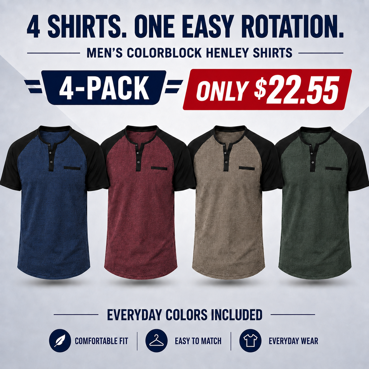 Men's Cotton Henley Short Sleeve Casual T-Shirts