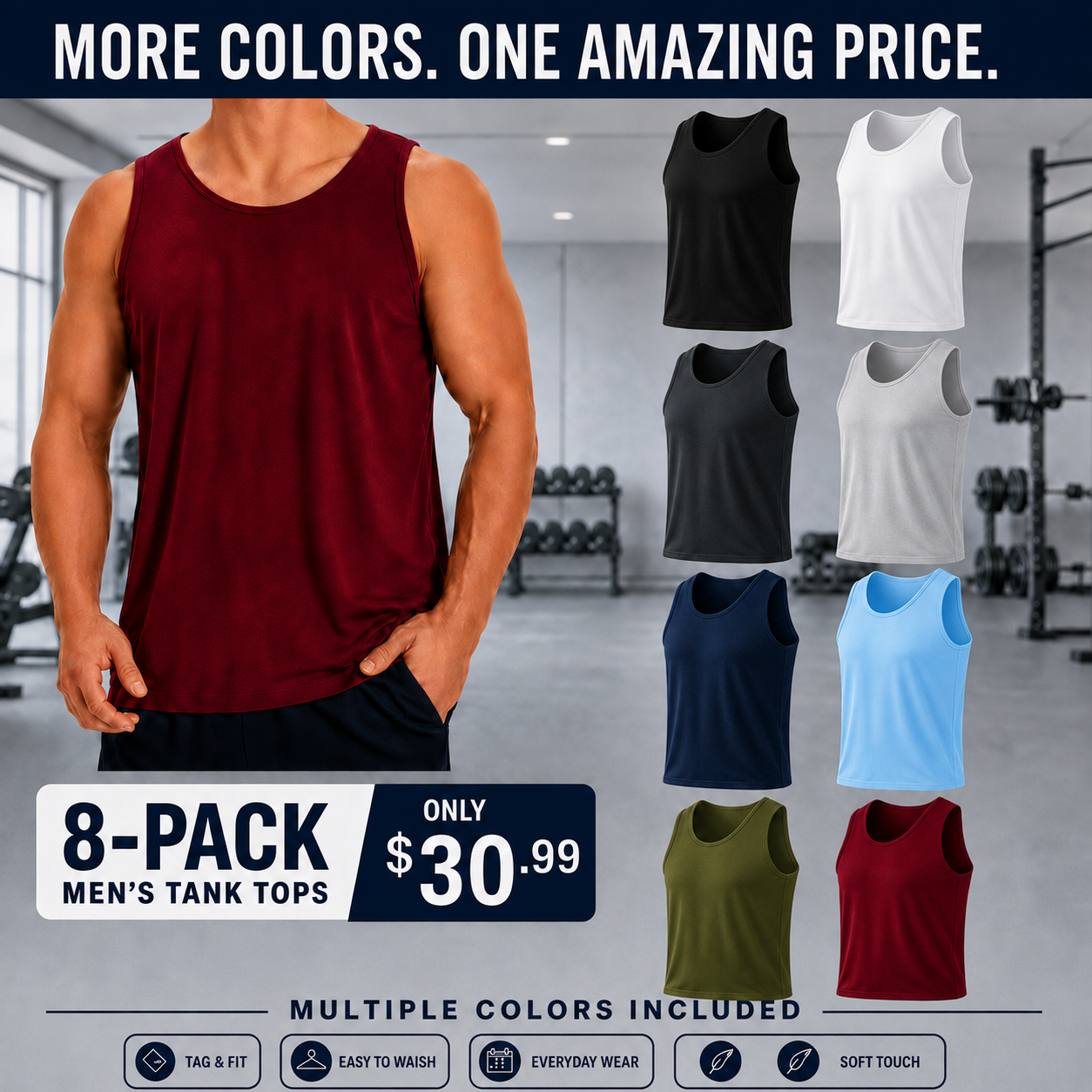 Men's Workout Tank Tops Athletic Muscle Gym Shirts  Breathable, Quick Dry, Moisture Wicking, UPF50+, UV Protection, Sleeveless Shirts