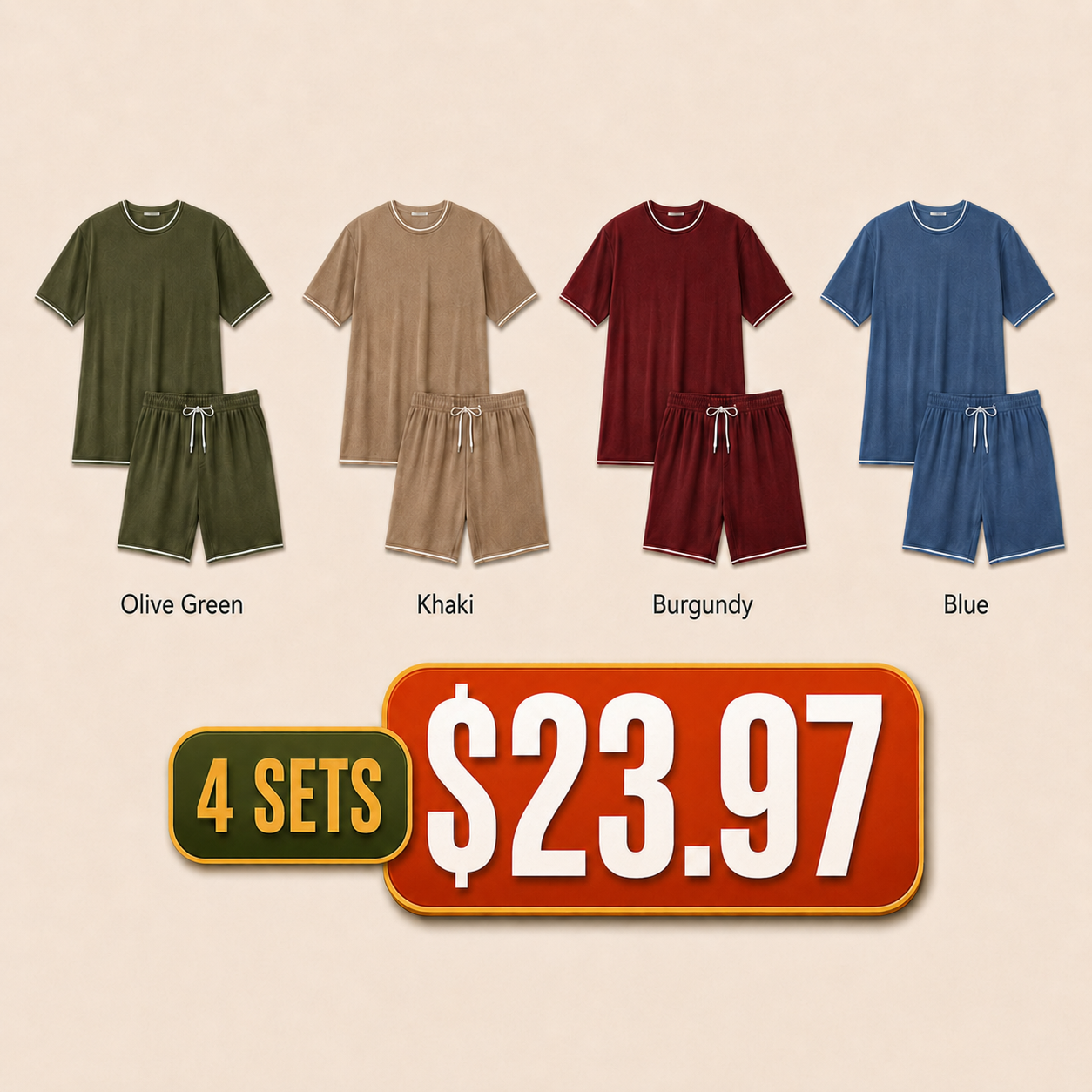 Men's Washed Raw-Edge Short-Sleeve Top & Shorts Sets