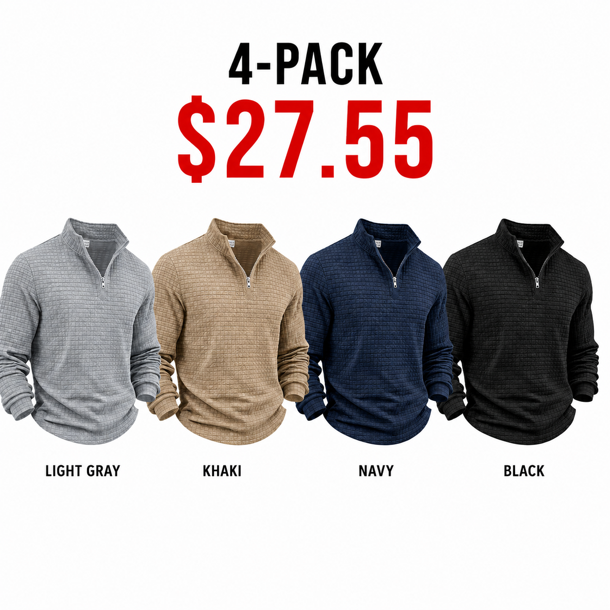 Men's autumn and winter solid color waffle weave pullover sweatshirt, regular style leisure casual zipper placket knit zip up long sleeve knitted sweater knitwear, men' outdoor sports clothing
