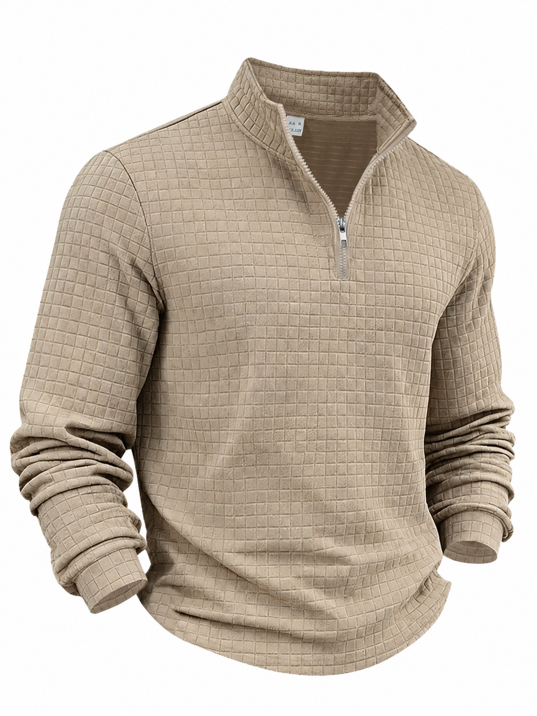 Men's autumn and winter solid color waffle weave pullover sweatshirt, regular style leisure casual zipper placket knit zip up long sleeve knitted sweater knitwear, men' outdoor sports clothing