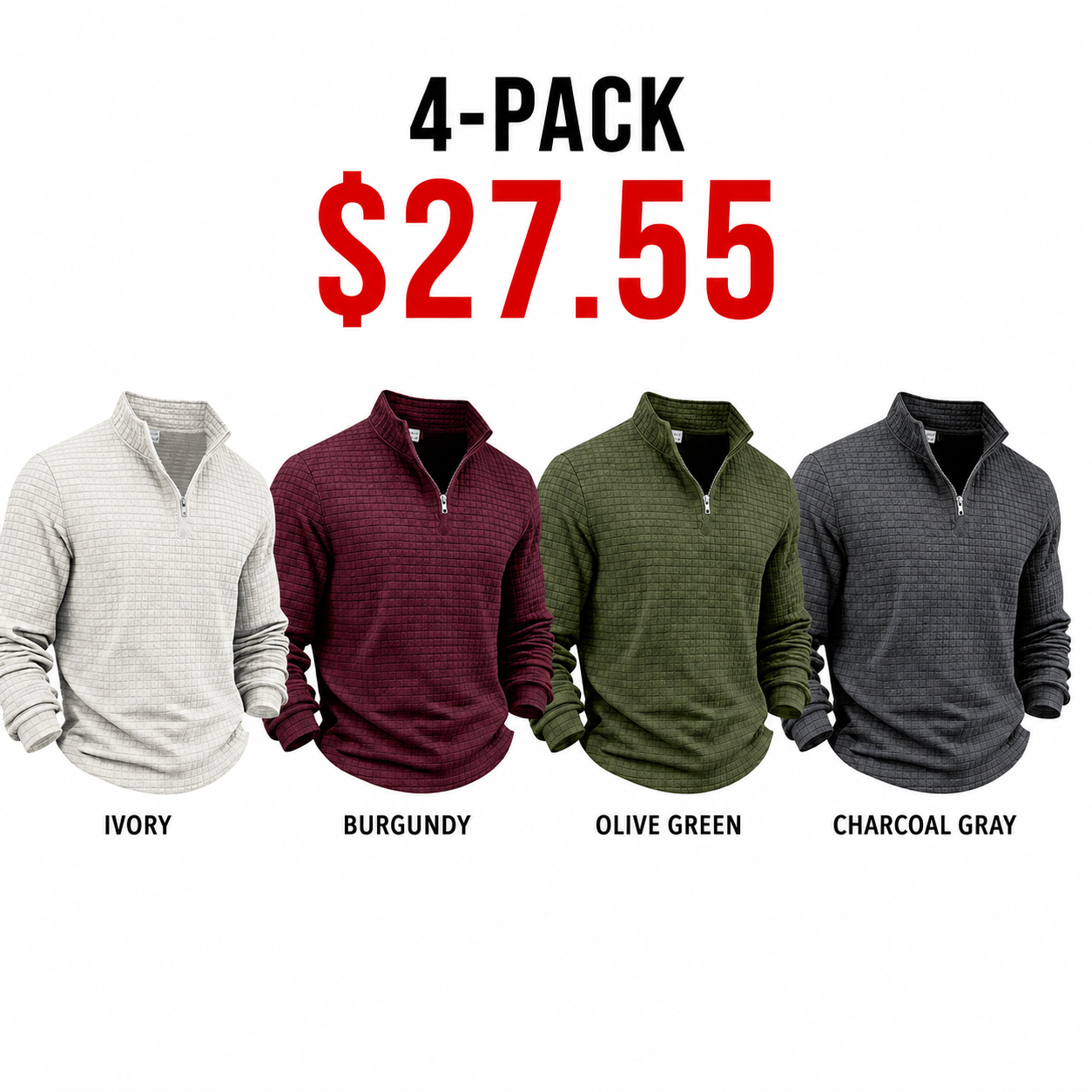 Men's autumn and winter solid color waffle weave pullover sweatshirt, regular style leisure casual zipper placket knit zip up long sleeve knitted sweater knitwear, men' outdoor sports clothing