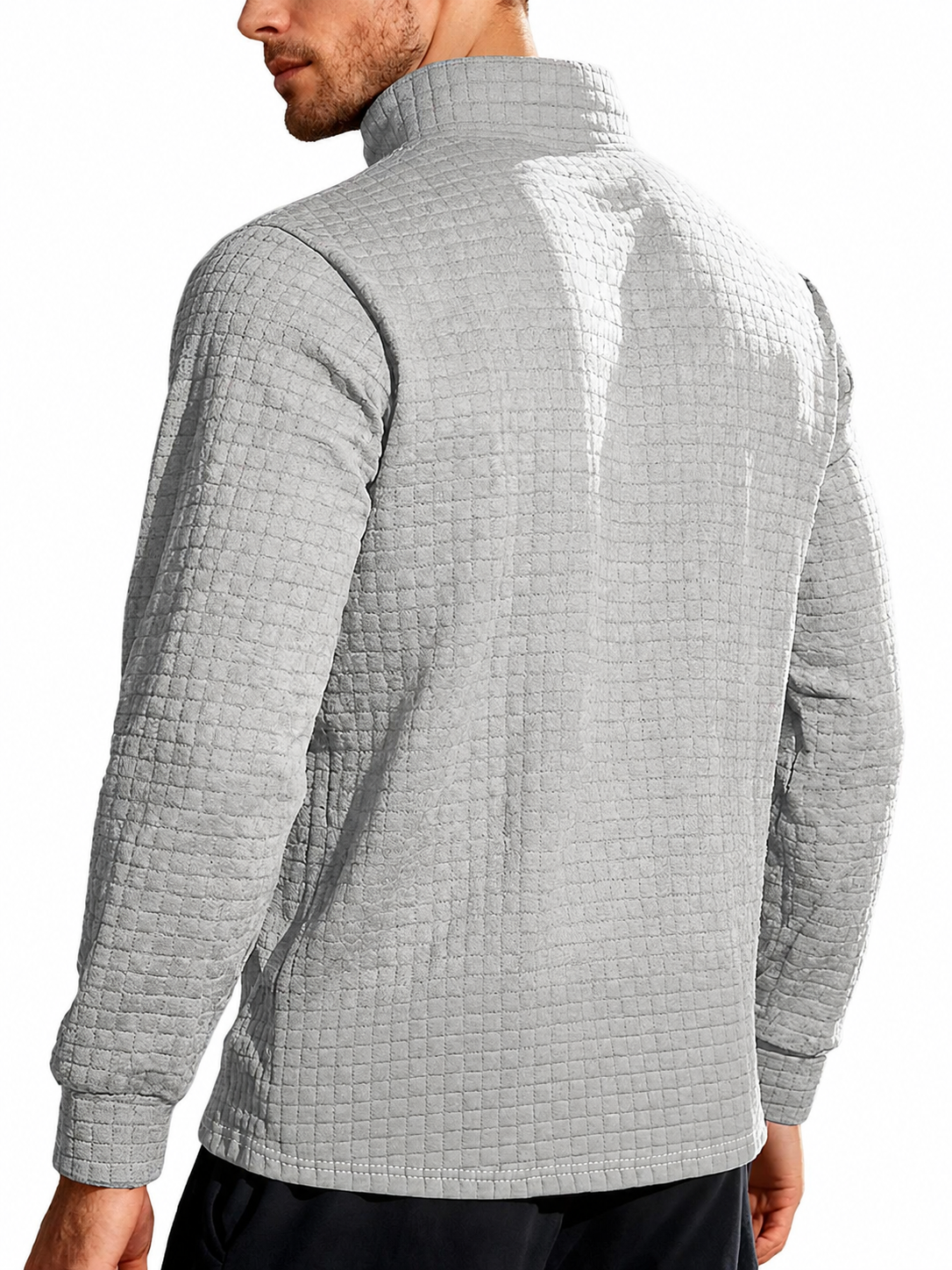 Men's autumn and winter solid color waffle weave pullover sweatshirt, regular style leisure casual zipper placket knit zip up long sleeve knitted sweater knitwear, men' outdoor sports clothing