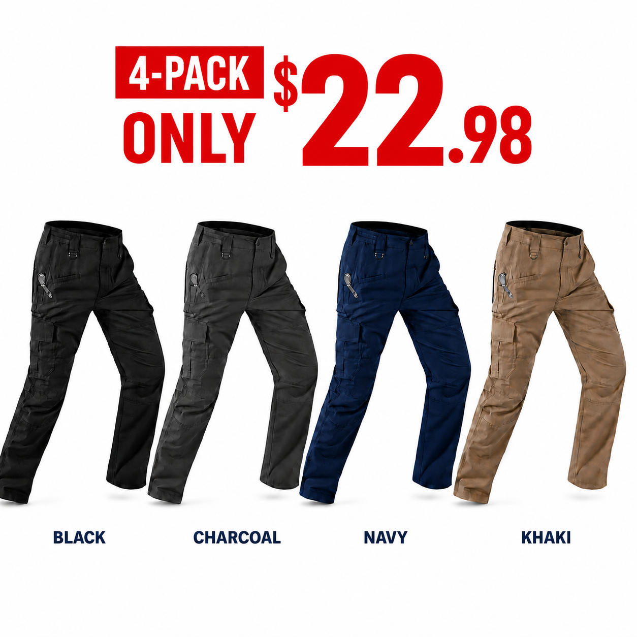 Men‘s Work Pants Water Resistant Elastic Waist Outdoor Breathable Cargo Tactical Pants with 8 Pockets