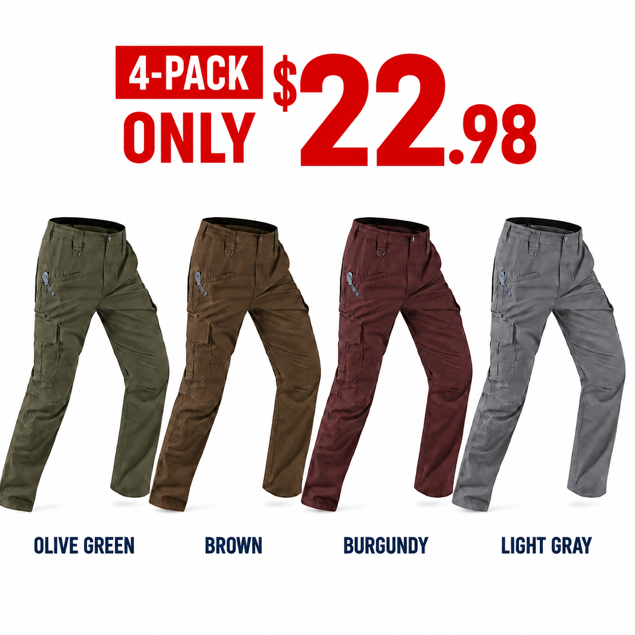 Men‘s Work Pants Water Resistant Elastic Waist Outdoor Breathable Cargo Tactical Pants with 8 Pockets