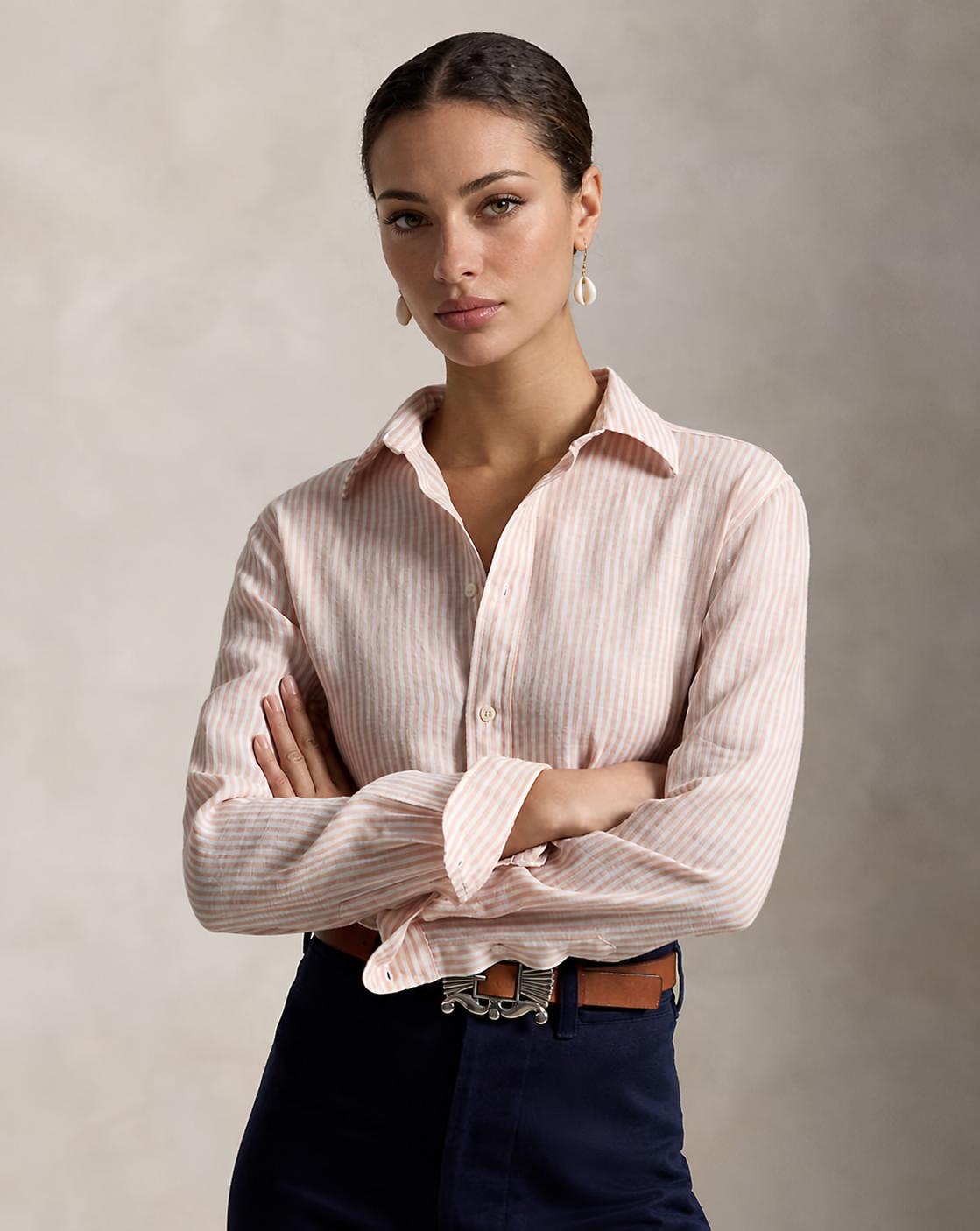 Women's Classic Fit Striped Linen Shirt