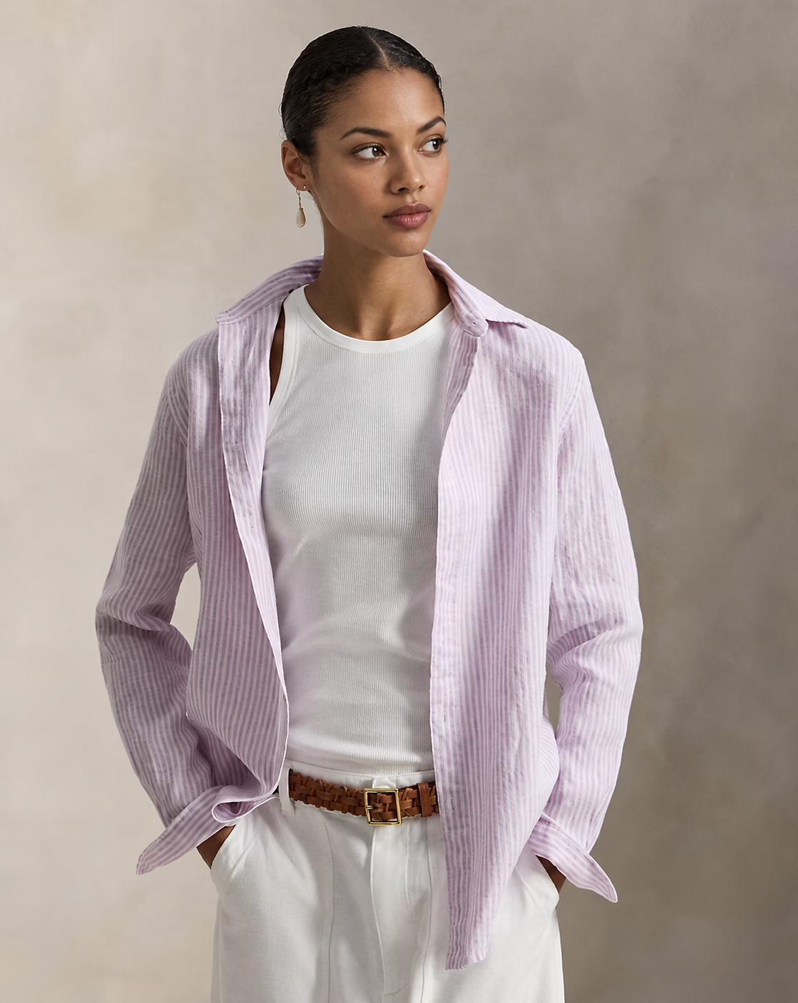 Women's Classic Fit Striped Linen Shirt