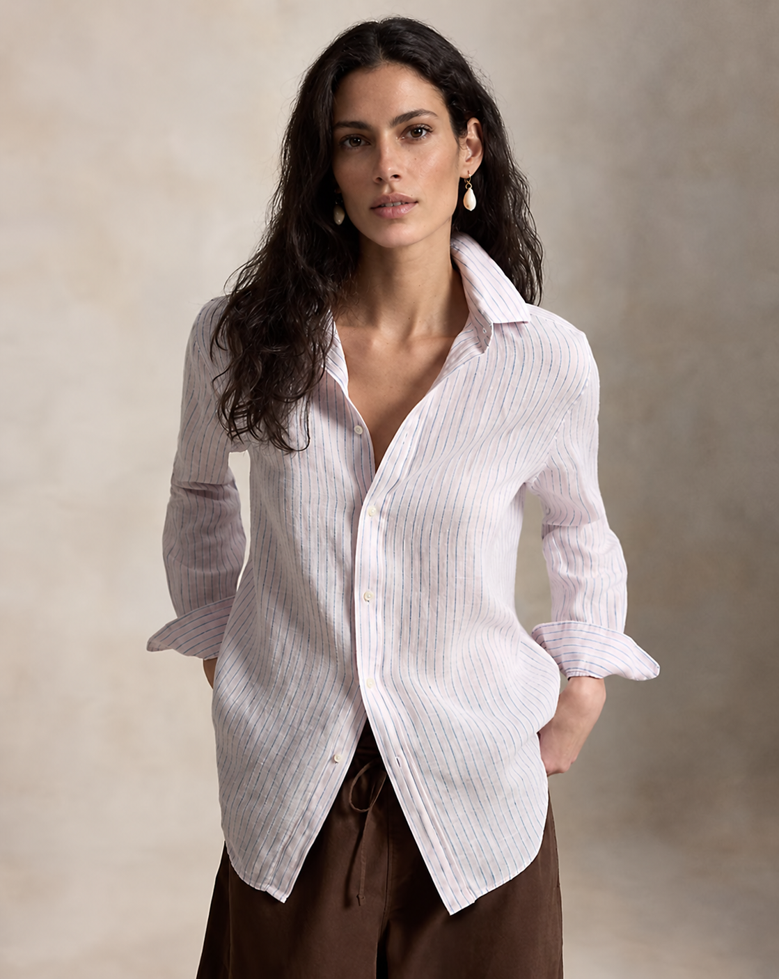 Women's Classic Fit Striped Linen Shirt