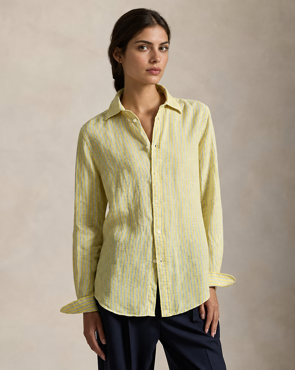 Women's Classic Fit Striped Linen Shirt
