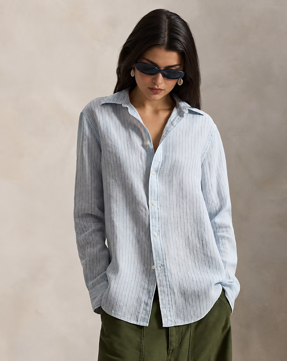 Women's Classic Fit Striped Linen Shirt