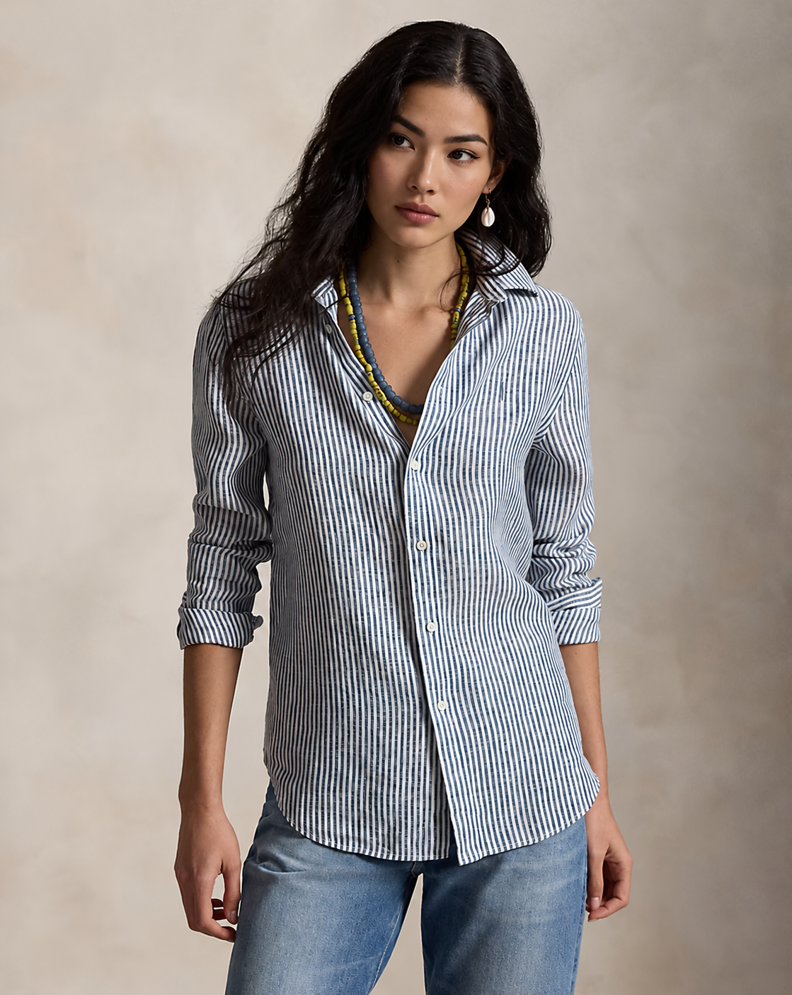 Women's Classic Fit Striped Linen Shirt