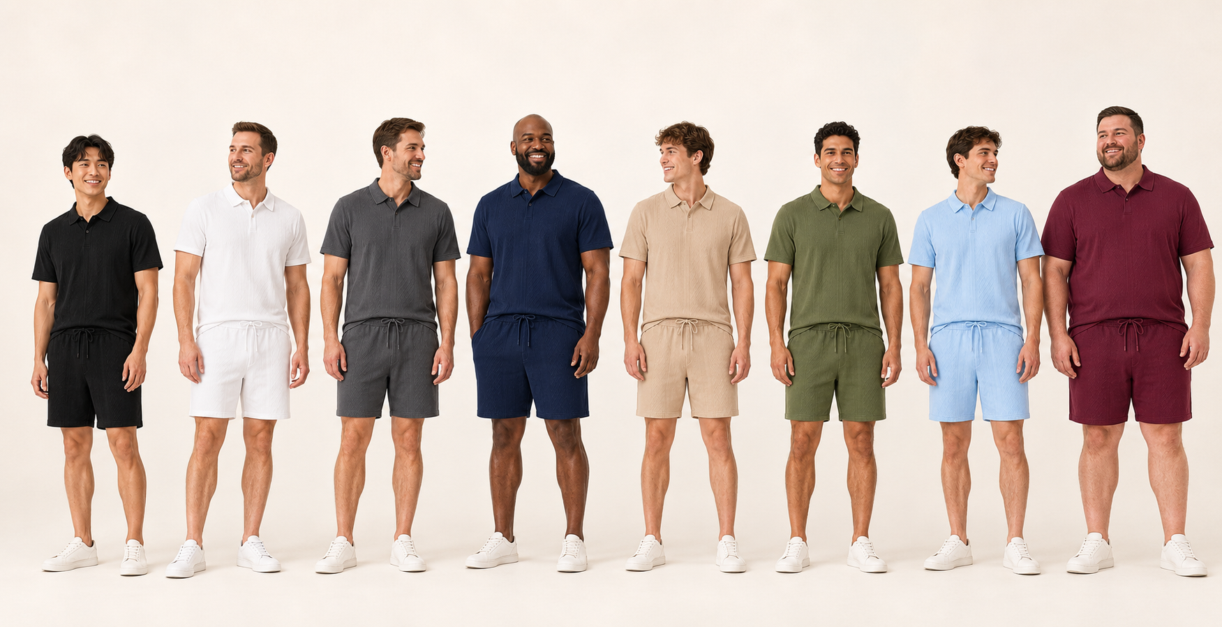 Men's Textured Polo & Shorts Matching Sets Multi-Pack