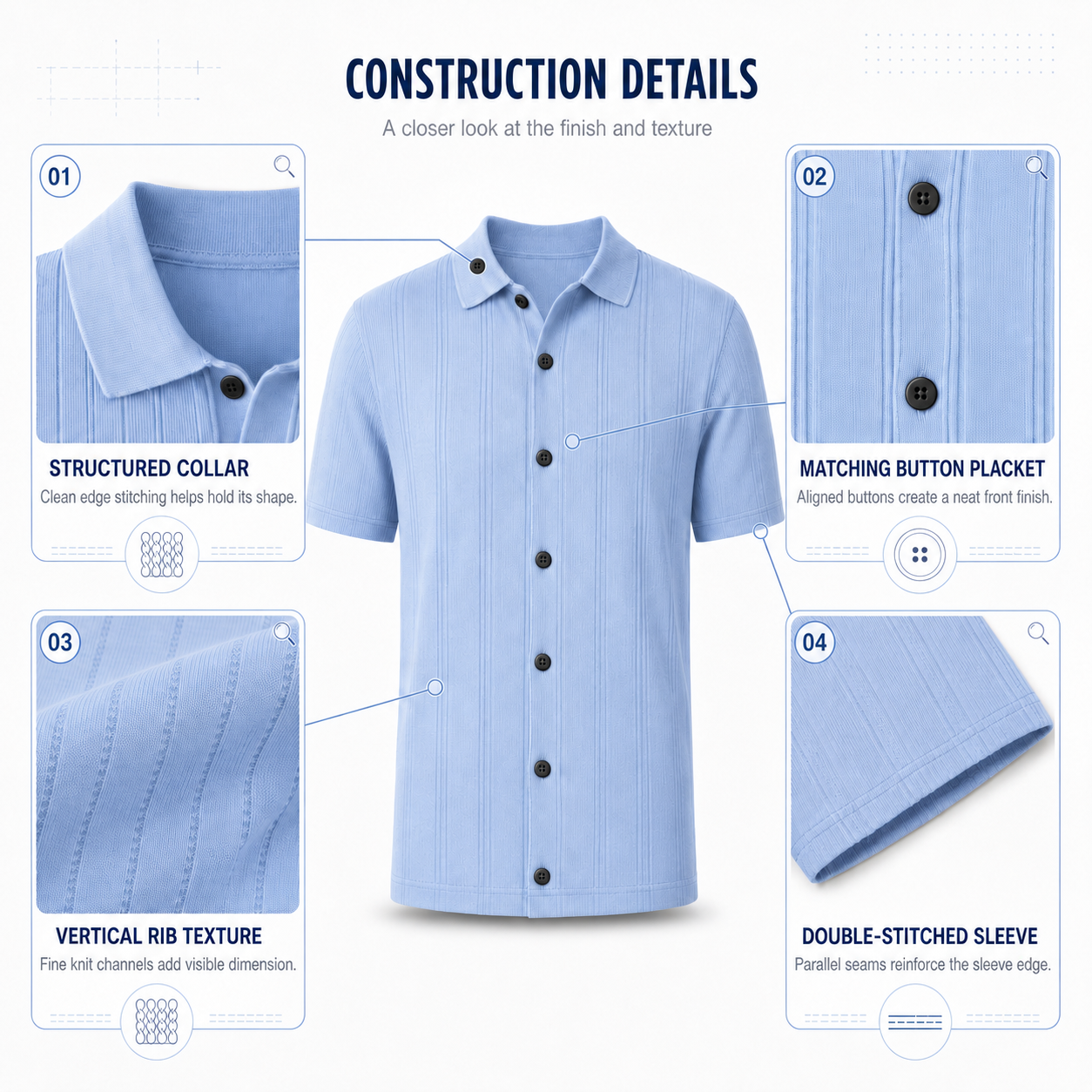 Men’s Ribbed Knit Button-Front Polo Shirt