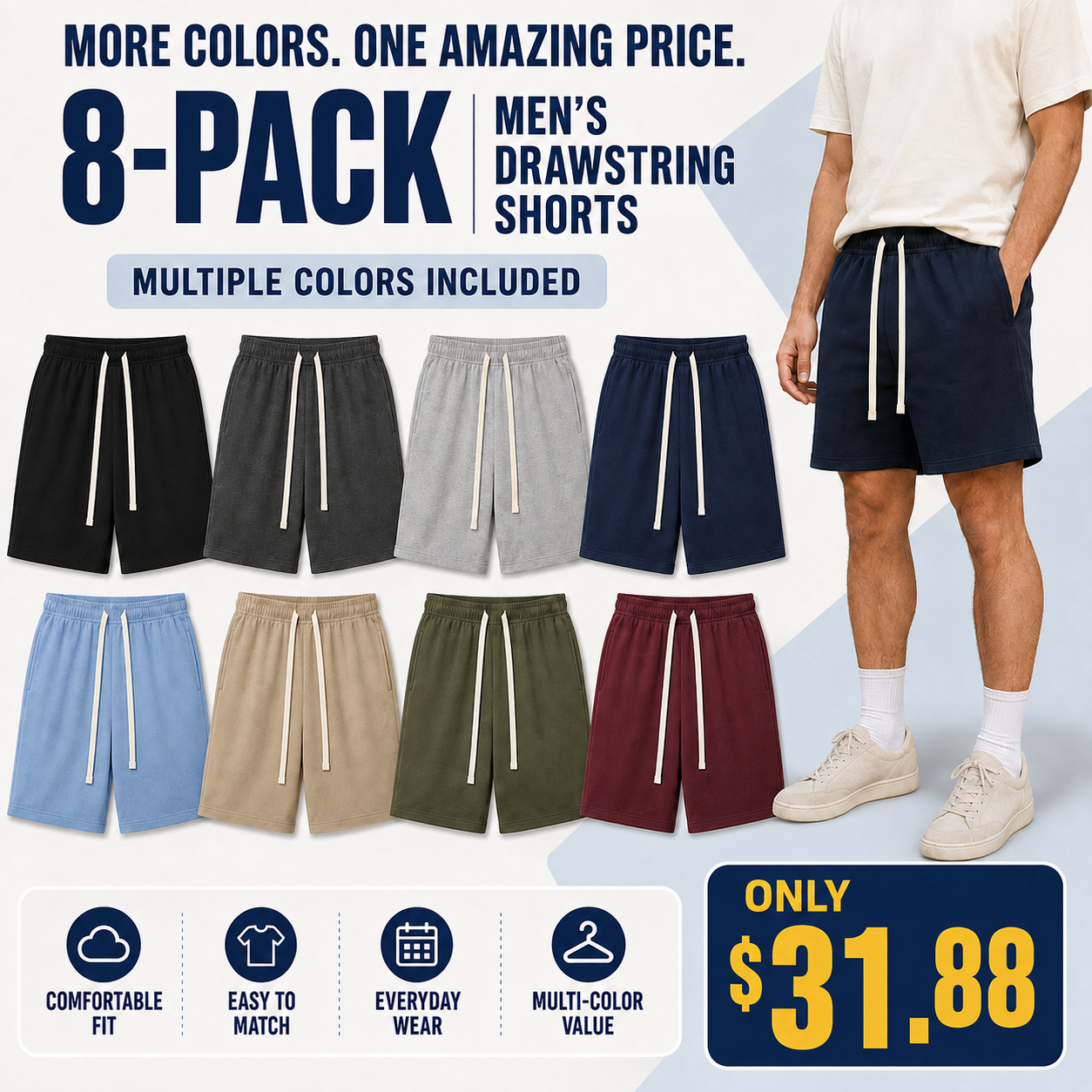 Men’s Elastic-Waist Drawstring Shorts
