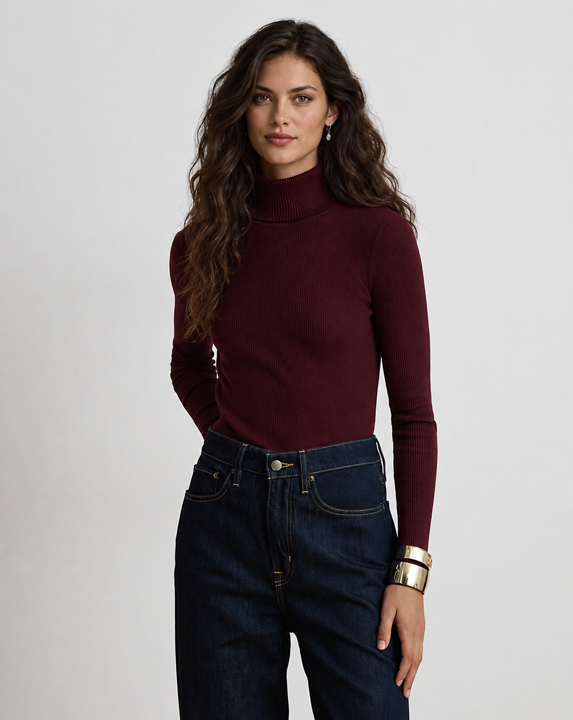 Women's Cotton-Blend Ribbed Turtleneck