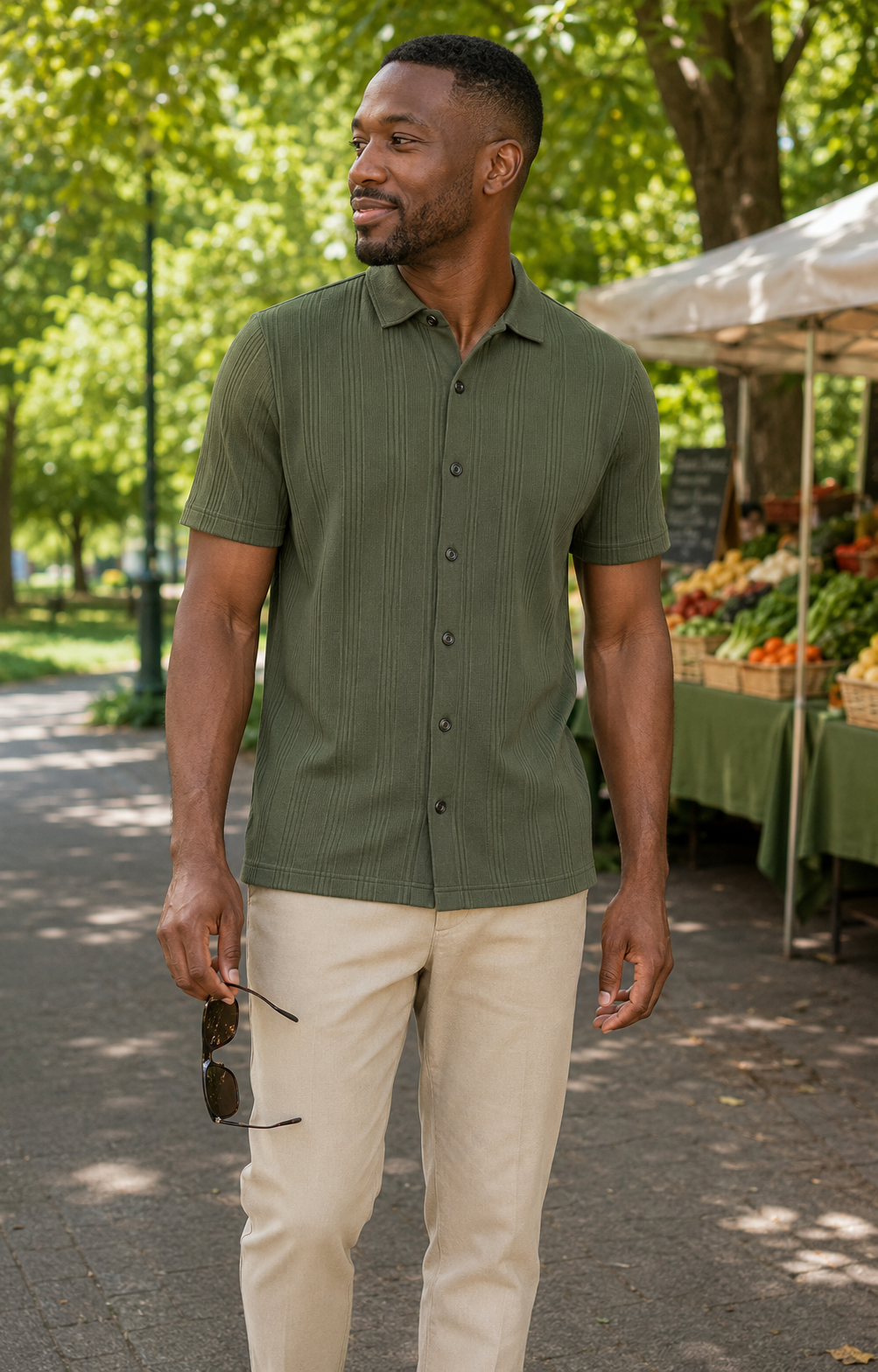 Men’s Ribbed Knit Button-Front Polo Shirt