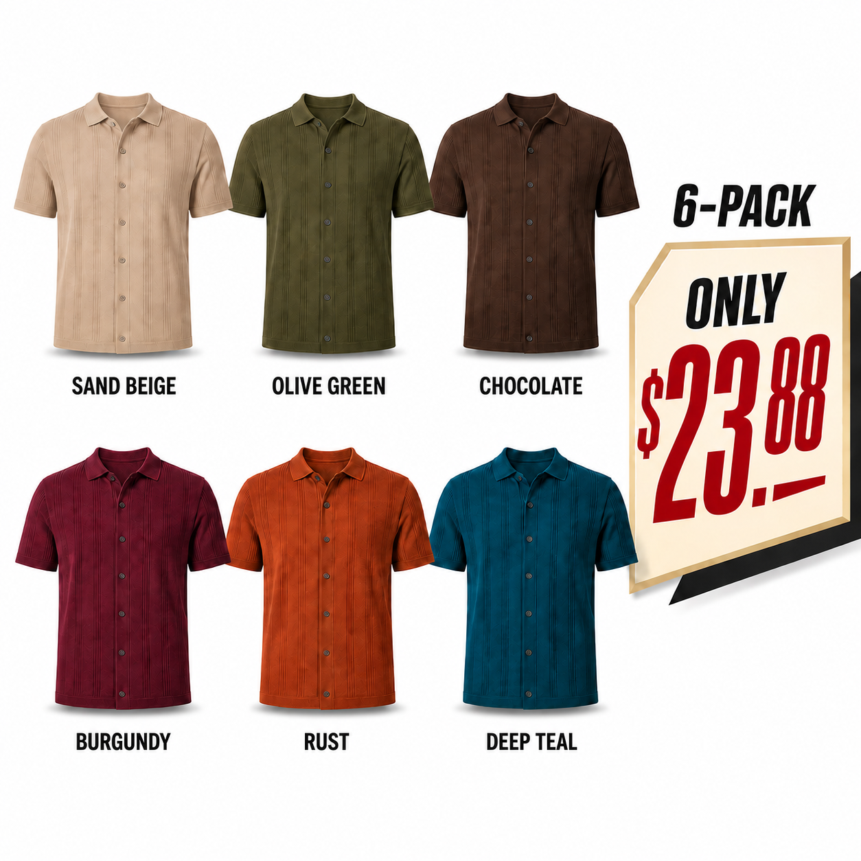 Men’s Ribbed Knit Button-Front Polo Shirt