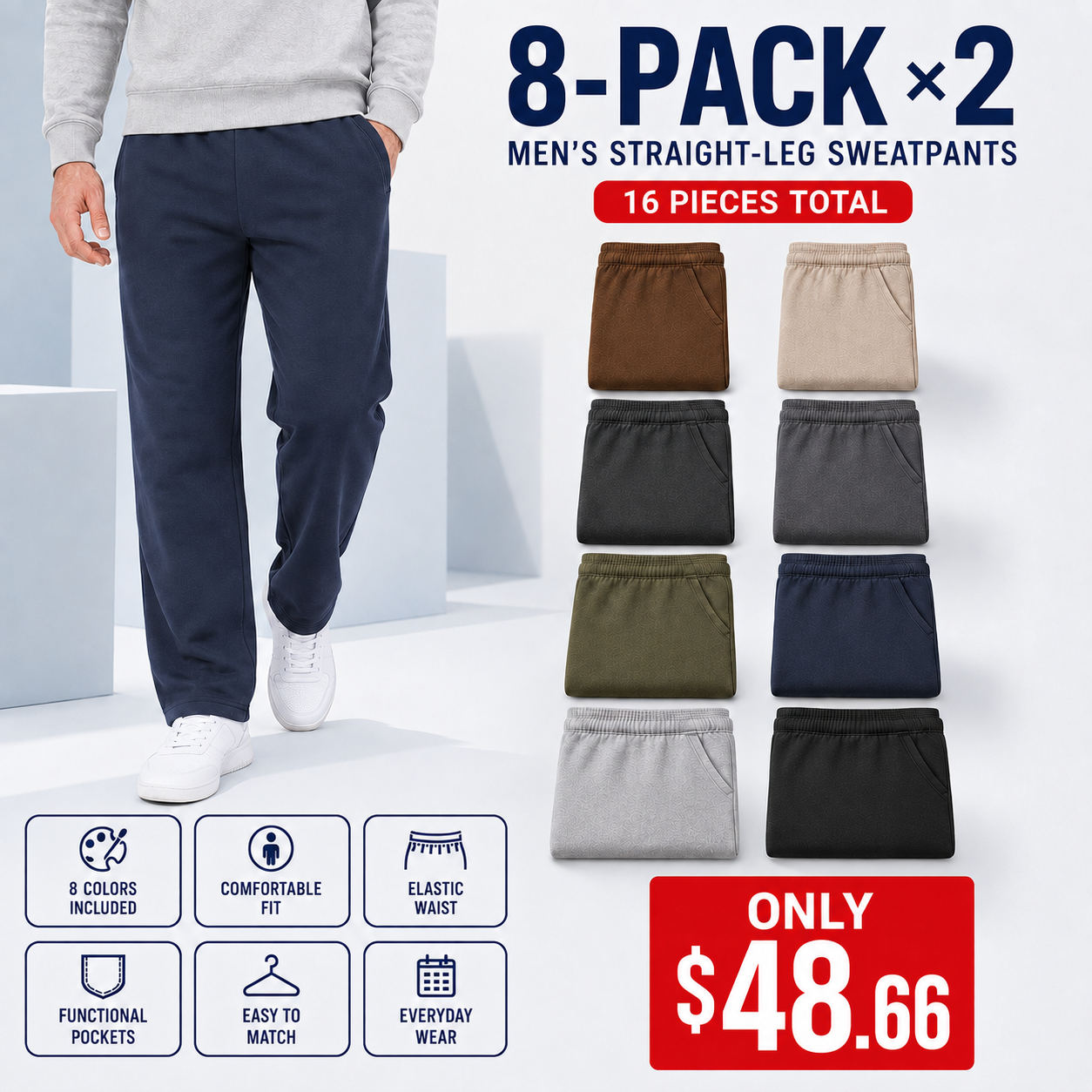 Men's Sweatpants, Athletic Lounge Pants with Pockets, Fleece Pants