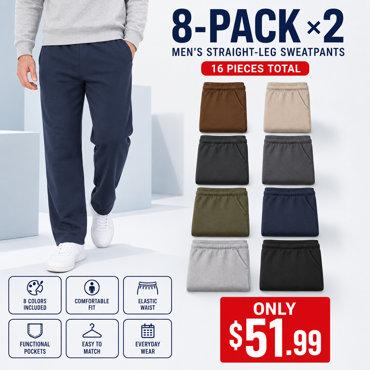 Men's Sweatpants, Athletic Lounge Pants with Pockets, Fleece Pants