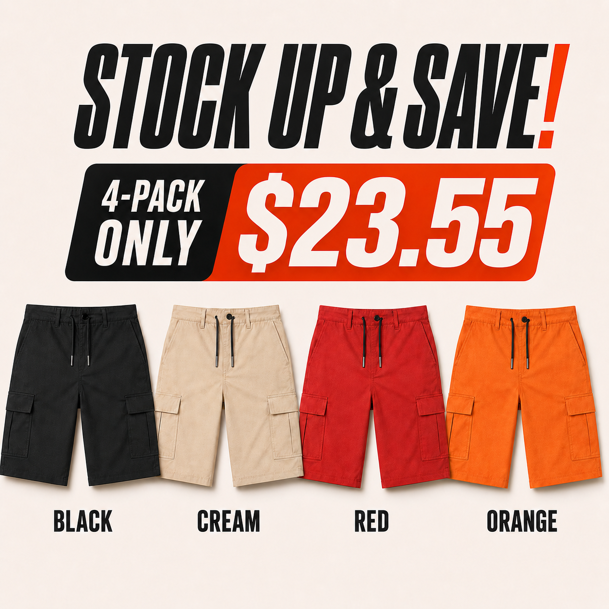 Men's Drawstring Cargo Shorts Multi-Pack