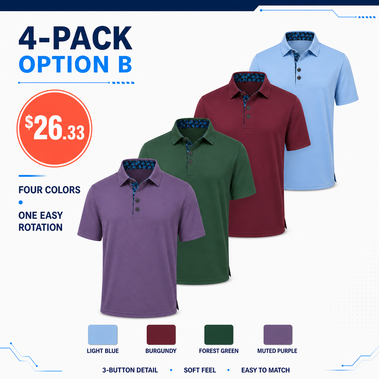 Men's Polo Shirts – Soft Breathable Cotton, Comfortable Short Sleeve Casual Fit, Classic Collared Polo Shirts for Work, Golf, Travel & Everyday Wear